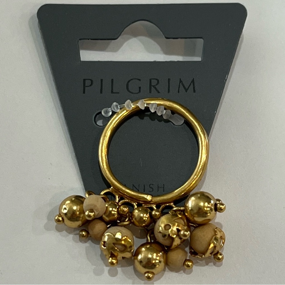 New Pilgrim Danish Design Ring size 7 Dangle Gold Plated Distressed Sustainable